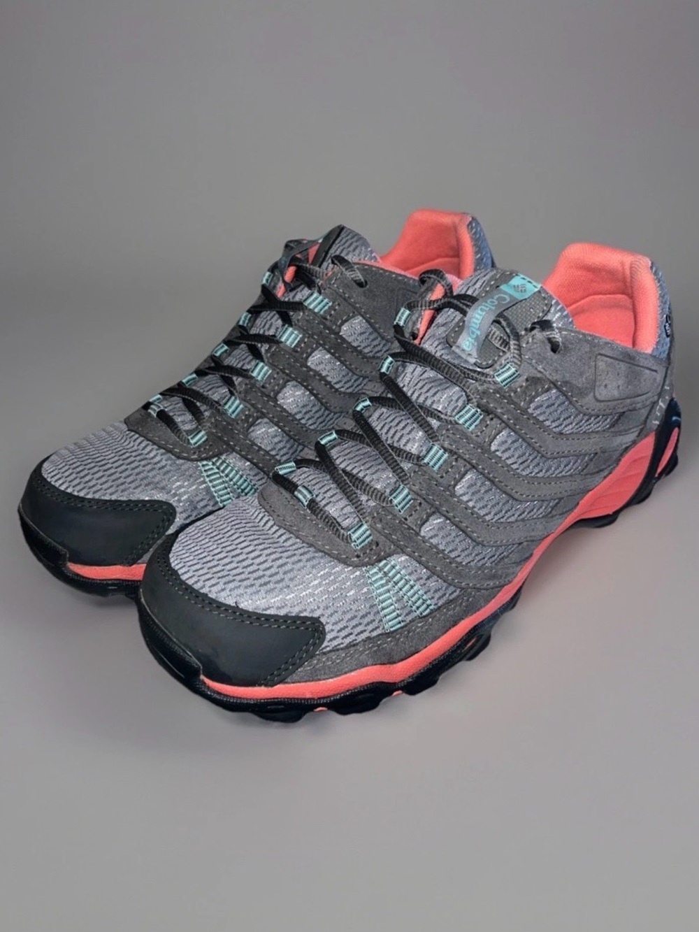 Columbia Women's Gray & Coral Trail Sneakers with Teal Accents